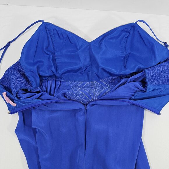 Lilly Pulitzer Kelsea Blue Silk Gold Embroidery Goddess Maxi Dress Size 8 - Picture 5 of 7